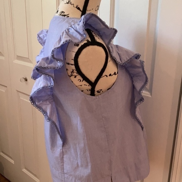J. Crew ruffle front blue chambray blouse 4/6 - Picture 7 of 11